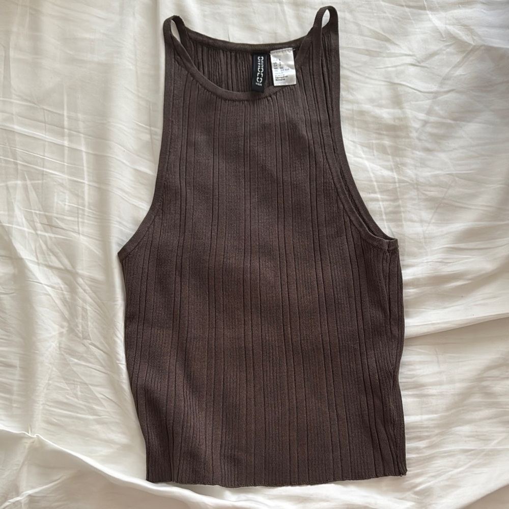 H&M Brown Ribbed Sleeveless Tank Top